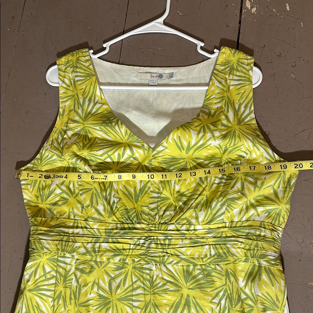 Boden Yellow Green Citron Tropical Floral Cotton V-Neck Dress - Picture 5 of 8